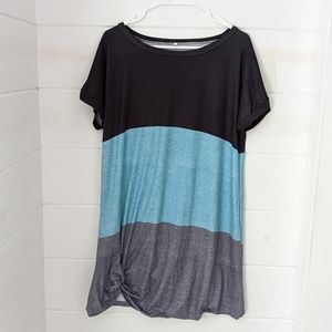 Green and Black color block twist hem shift dress
